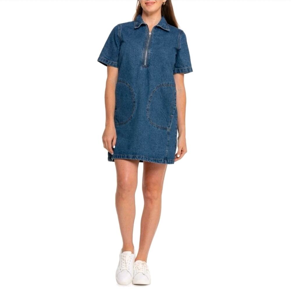 BLANKNYC Utility Chic Western Modern Half Zip Shirt Shift Denim Dress Medium